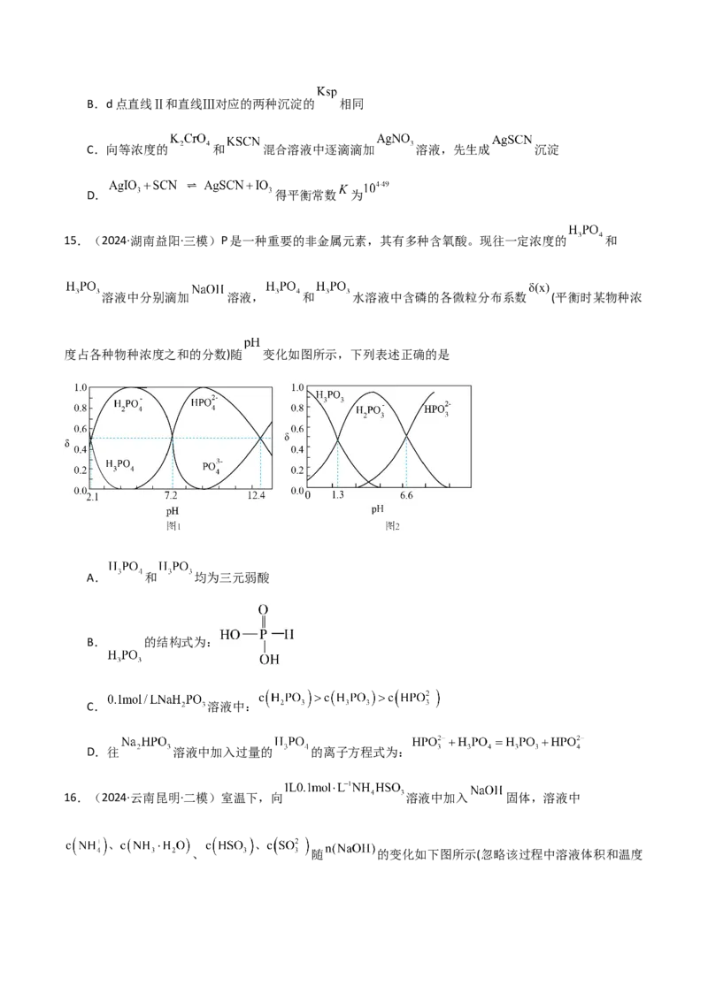 易错专题14水溶液中离子平衡图像（原卷版）_05高考化学_2024年新高考资料_5.2024三轮冲刺_2024年高考化学考前易错聚焦