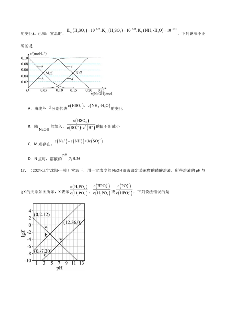 易错专题14水溶液中离子平衡图像（原卷版）_05高考化学_2024年新高考资料_5.2024三轮冲刺_2024年高考化学考前易错聚焦
