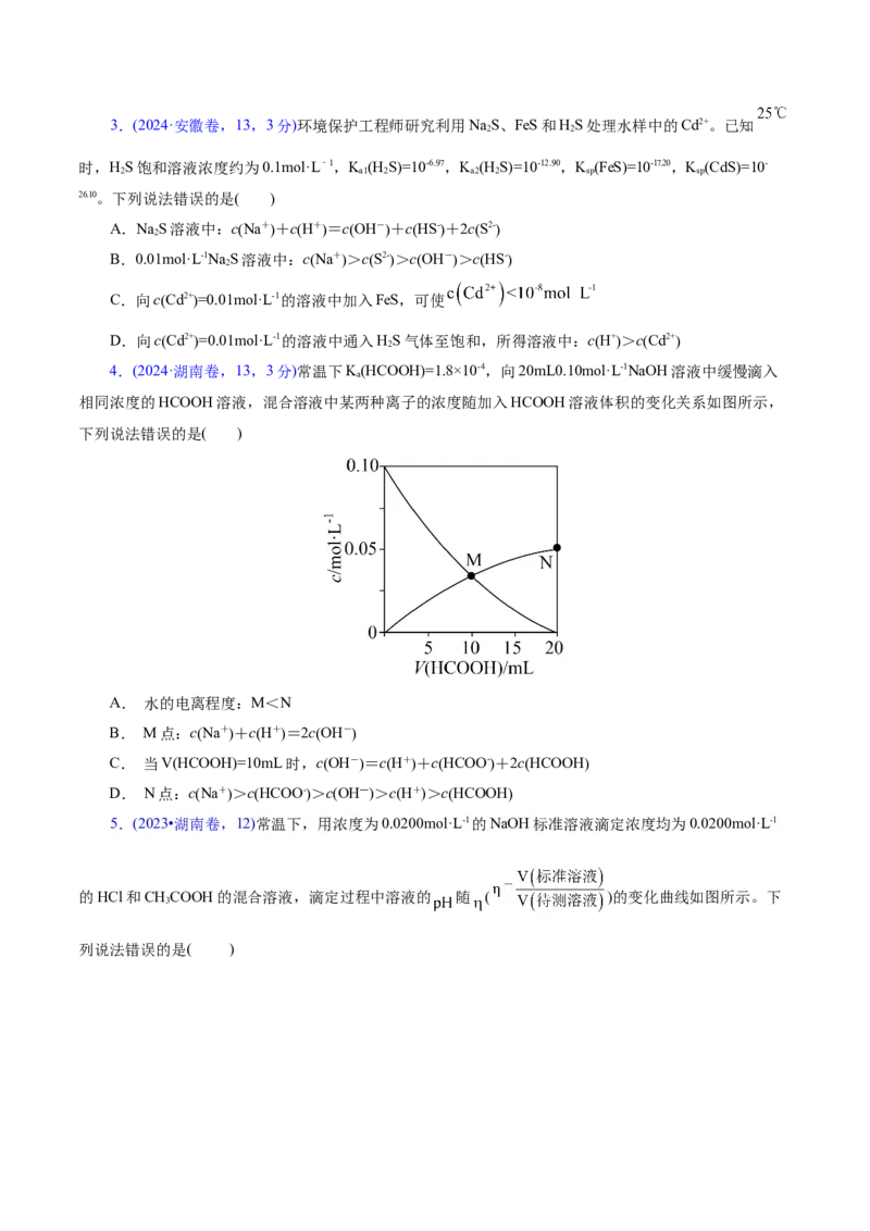 热点专项溶液中粒子浓度大小比较（原卷版）_05高考化学_2025年新高考资料_二轮复习_上好课2025年高考化学二轮复习讲练测（新高考通用）3379109_主题三化学反应原理