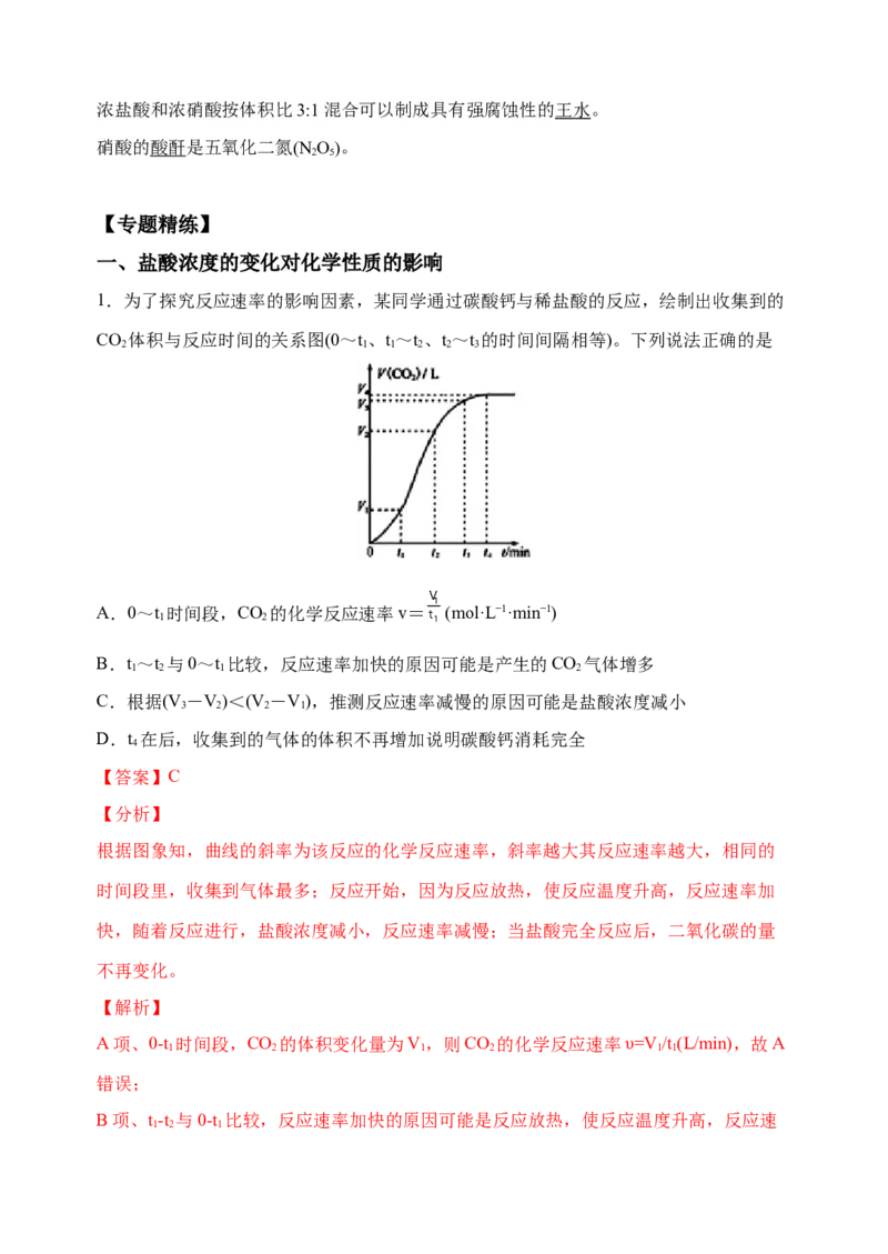 微专题25盐酸、硫酸、硝酸浓度的变化对化学性质的影响-备战2022年高考化学考点微专题（解析版）_05高考化学_新高考复习资料_2022年新高考资料_备战2022年高考化学考点微专题