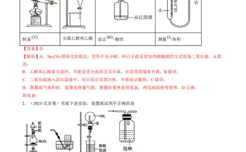 押新高考卷第5-6题实验装置的选用、离子方程式的书写、有机化合物的结构与性质（解析版）_05高考化学_2024年新高考资料_5.2024三轮冲刺