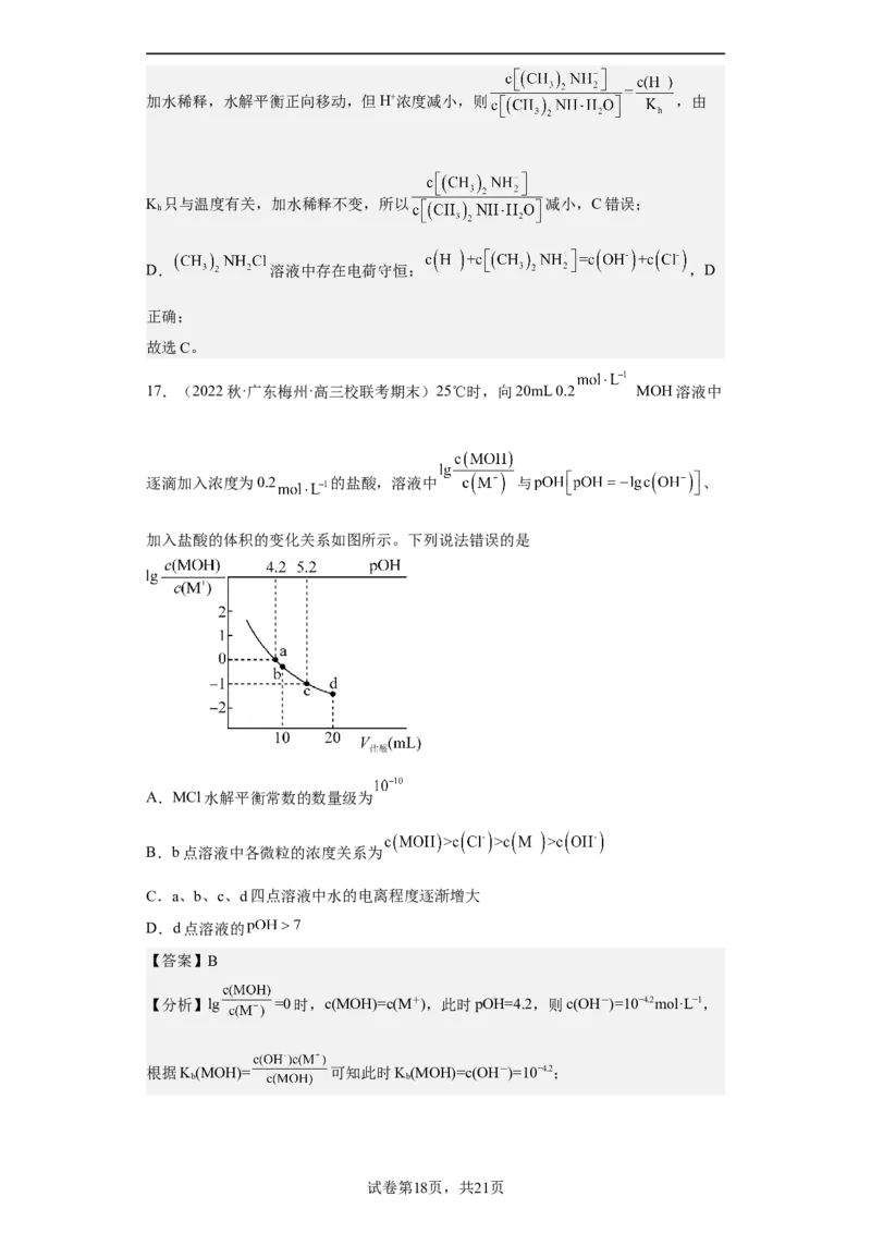 专题十四弱电解质的电离（专练）-冲刺2023年高考化学二轮复习核心考点逐项突破（解析版）_05高考化学_新高考复习资料_2023年新高考资料_二轮复习