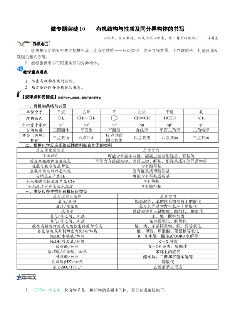 微专题突破10有机结构与性质及同分异构体的书写（学案）（学生版）_05高考化学_2025年新高考资料_二轮复习_01高考语文等多个文件