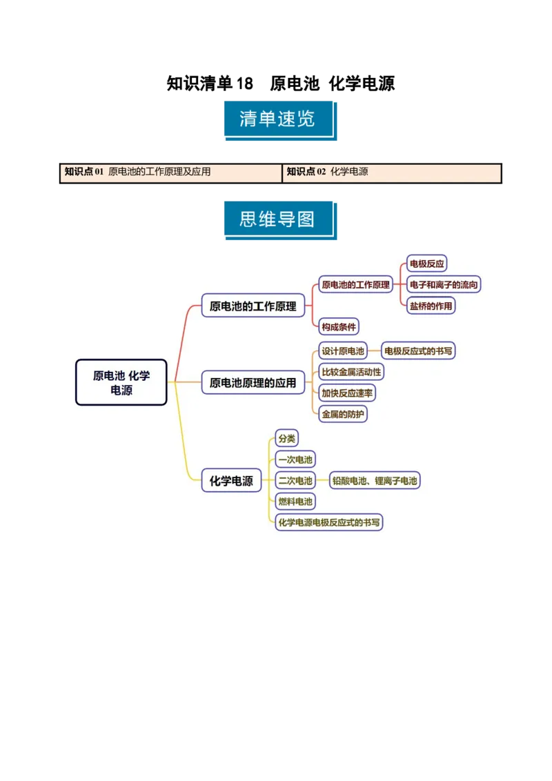 知识清单18原电池化学电源-上好课2025年高考化学一轮复习知识清单（新高考专用）（原卷版）_05高考化学_2025年新高考资料_一轮复习