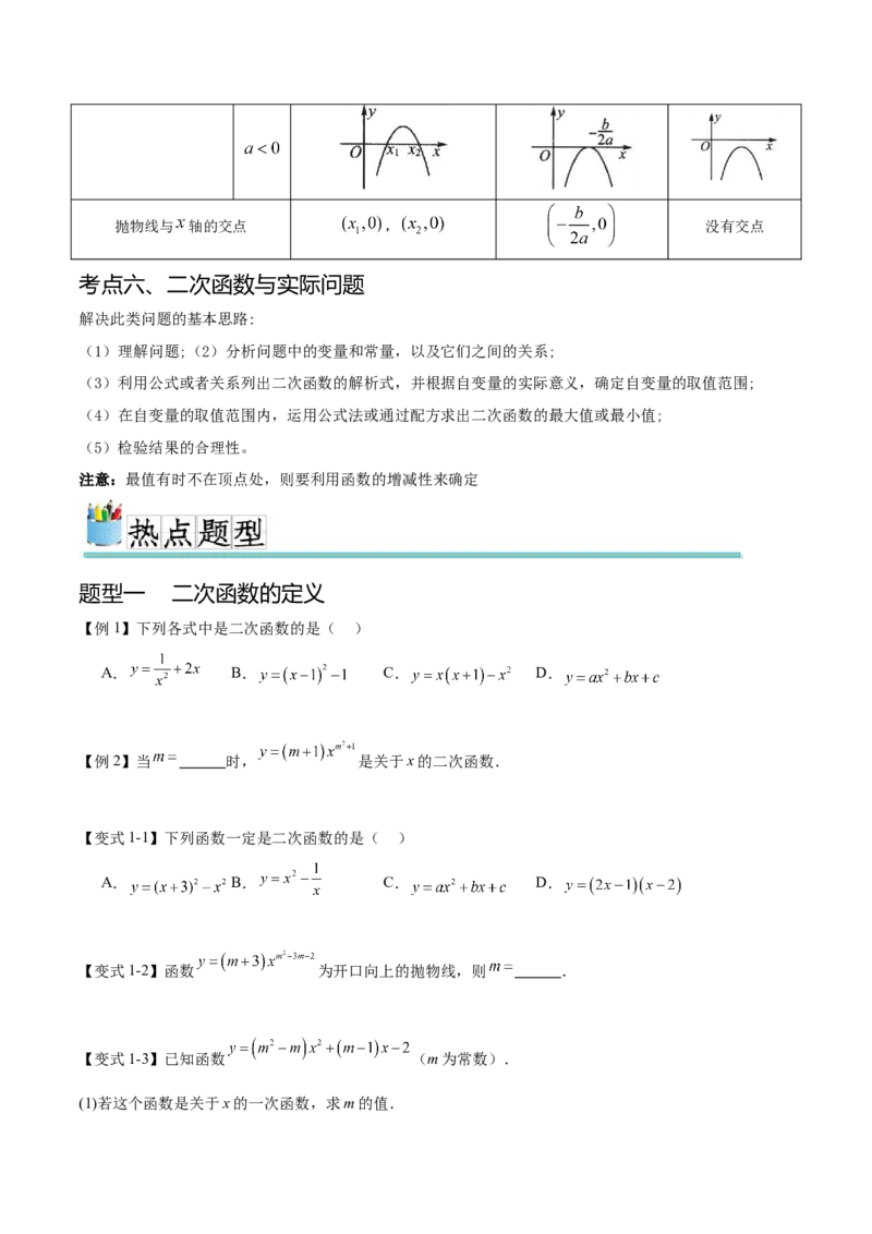 热点专题02二次函数（11个热点）（原卷版）_初中数学人教版_9下-初中数学人教版_07专项讲练_2023-2024学年九年级数学全册重难热点提升精讲与过关测试（人教版）