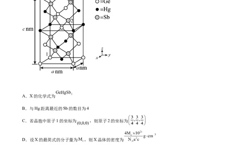 专题讲座（七）晶胞的分析与计算（练）-2024年高考化学大一轮复习精讲精练+专题讲座（原卷版）_05高考化学_2024年新高考资料_1.2024一轮复习