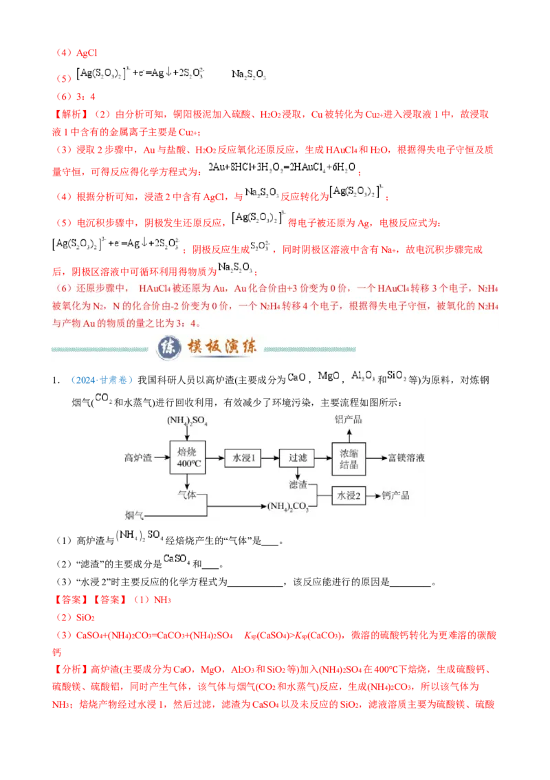 模板02工艺流程中陌生方程式的书写(解析版)_05高考化学_2025年新高考资料_二轮复习_2025年高考化学答题技巧与模板构建338868722_第二部分主观题突破_化学工艺流程