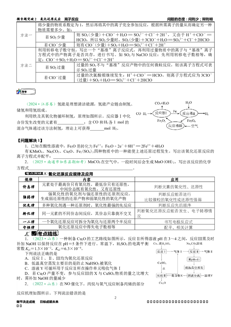 微专题突破02氧化还原反应离子反应（学案）（学生版）_05高考化学_2025年新高考资料_二轮复习_2025年高考化学二轮复习重点微专题突破学案（新高考专用）3419182