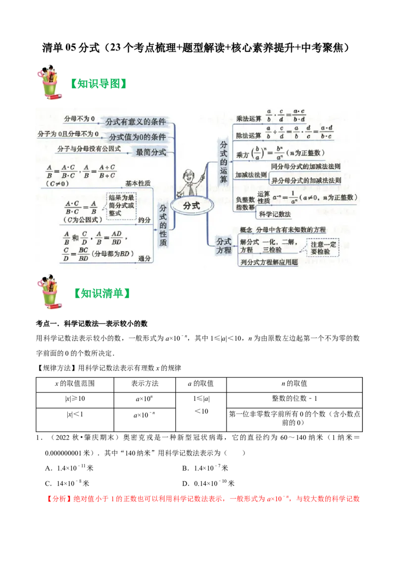 清单05分式（23个考点梳理+题型解读+核心素养提升+中考聚焦）（解析版）_初中数学人教版_8上-初中数学人教版_旧版_06习题试卷_6期中期末复习专题