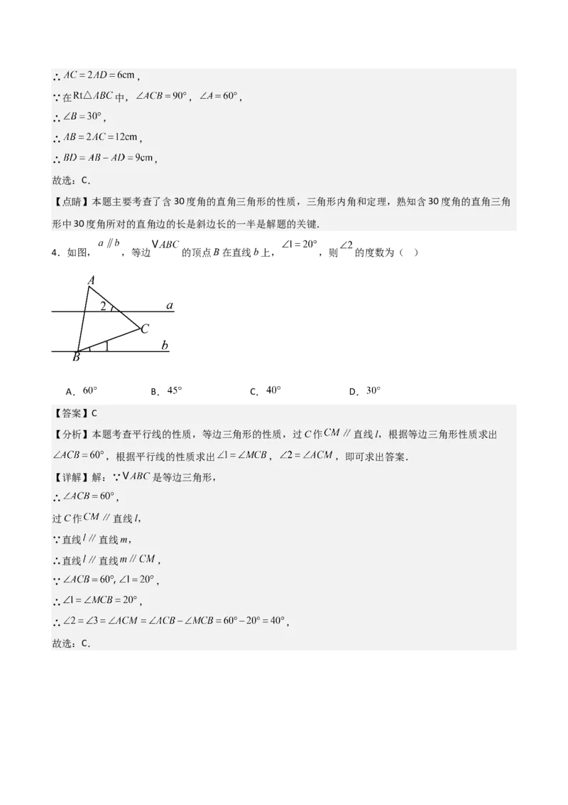 第11讲等边三角形（4个知识点+4种题型+分层练习）（教师版）_初中数学_八年级数学上册（人教版）_常见题型通关讲解练-V3_2025版