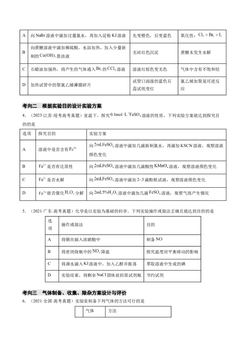 热点02表格型实验方案的设计与评价-2024年高考化学热点&middot;重点&middot;难点专练（新高考专用）（原卷版）_05高考化学_2024年新高考资料_3.2024专项复习