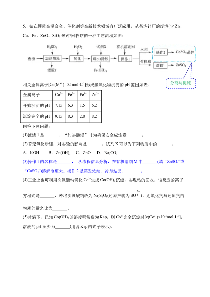 微专题33化学工艺流程题&mdash;&mdash;物质的分离与提纯-备战2022年高考化学考点微专题（原卷版）_05高考化学_新高考复习资料_2022年新高考资料_备战2022年高考化学考点微专题