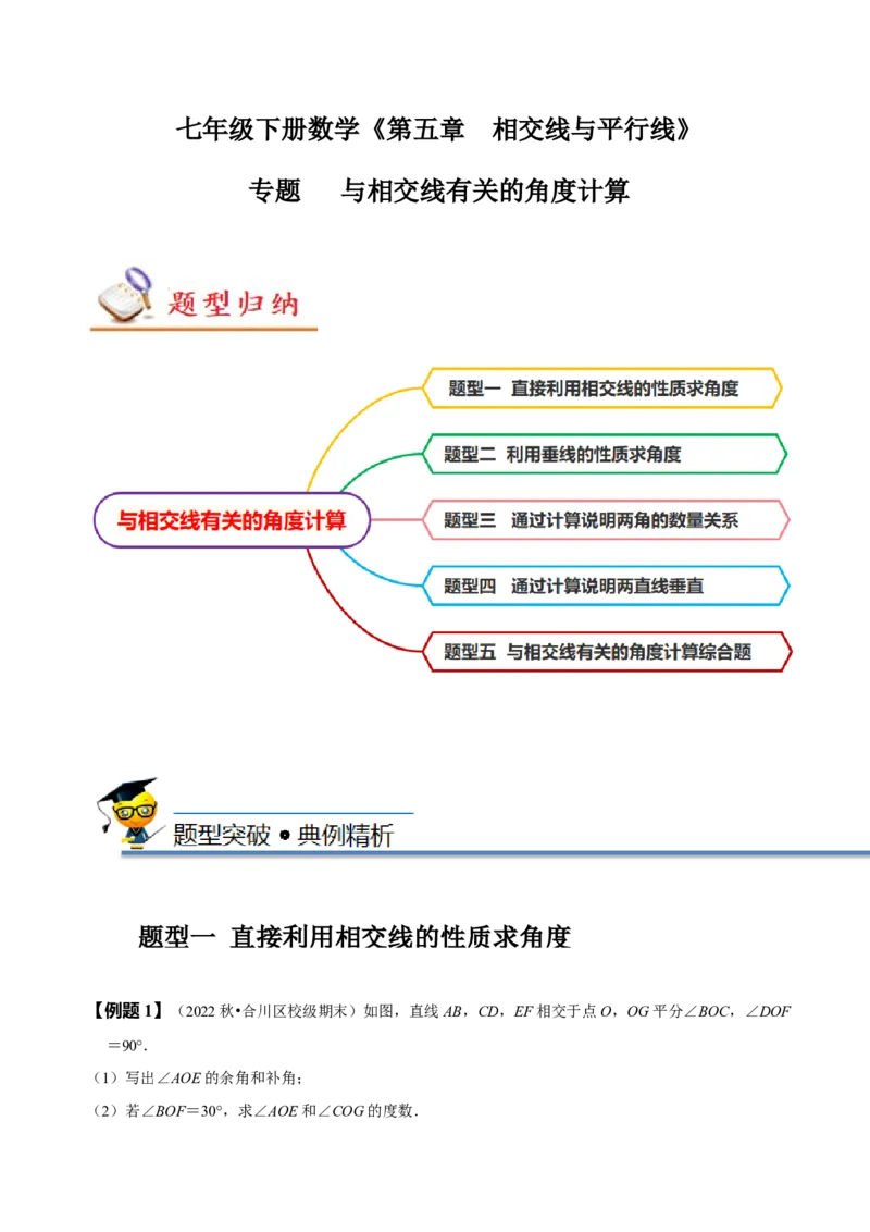 专题：与相交线有关的角度计算（解析版）_初中数学人教版_7下-初中数学人教版_7下-初中数学人教版（旧版）赠送_07专项讲练