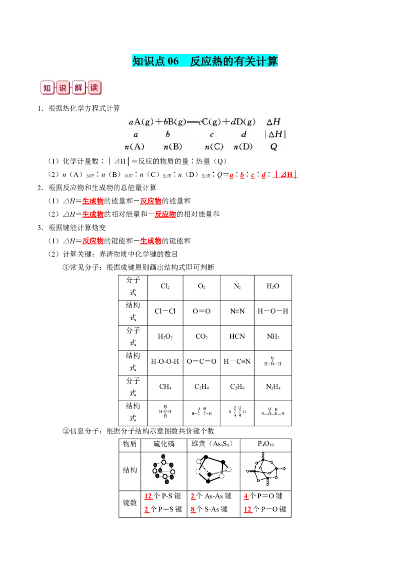 知识清单18++化学能与热能-口袋书2024年高考化学一轮复习知识清单_05高考化学_2024年新高考资料_1.2024一轮复习_2024年高考化学一轮复习知识清单