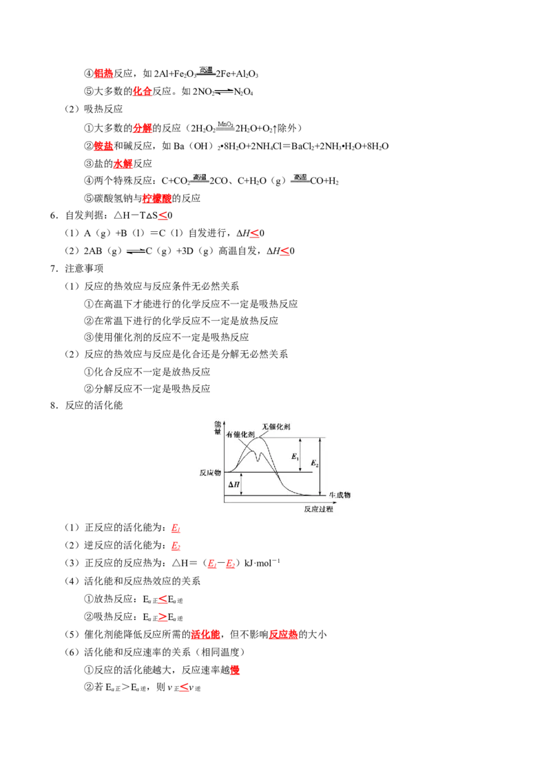 知识清单18++化学能与热能-口袋书2024年高考化学一轮复习知识清单_05高考化学_2024年新高考资料_1.2024一轮复习_2024年高考化学一轮复习知识清单