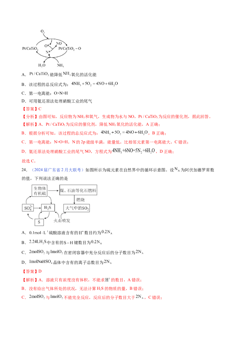押广东卷第11题&nbsp;阿伏加德罗常数&nbsp;化学反应机理图（解析版）_05高考化学_2024年新高考资料_5.2024三轮冲刺_备战2024年高考化学临考题号押题（广东卷）323301515