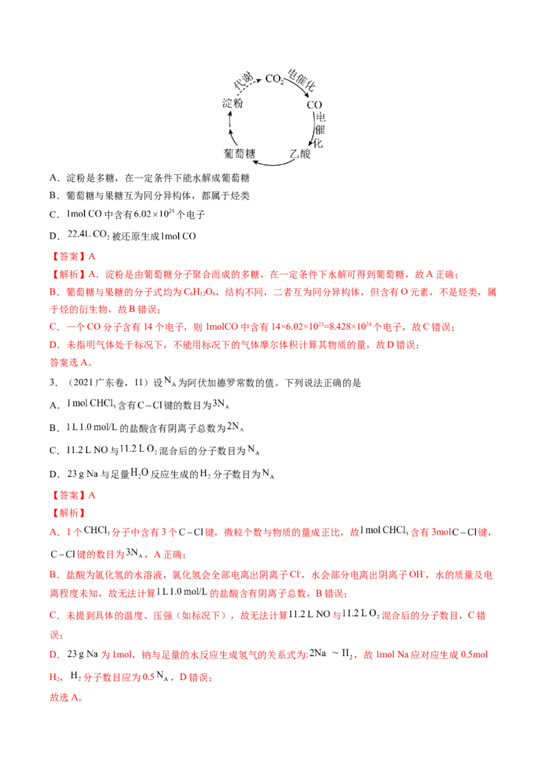 押广东卷第11题&nbsp;阿伏加德罗常数&nbsp;化学反应机理图（解析版）_05高考化学_2024年新高考资料_5.2024三轮冲刺_备战2024年高考化学临考题号押题（广东卷）323301515