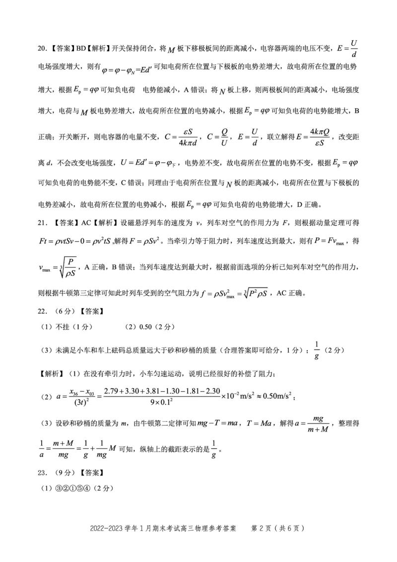 物理参考答案&middot;2023高三1月期末_05高考化学_高考模拟题_全国课标版_安徽省金榜教育2022-2023学年度第一学期高三期末联考理综_安徽省金榜教育2022-2023学年度第一学期高三期末联考理综