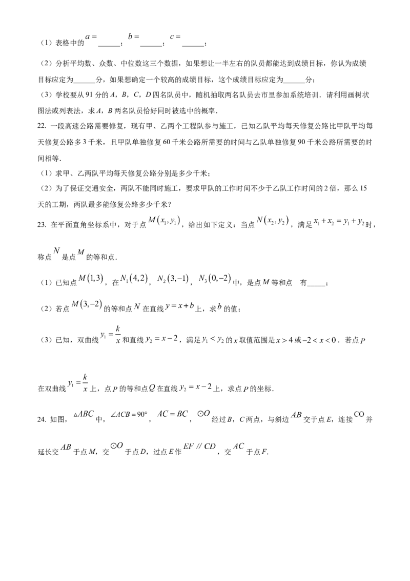 精品解析：2024年内蒙古自治区赤峰市中考数学试题（原卷版）_new_初中数学人教版_9下-初中数学人教版_09中考真题_2024中考数学真题