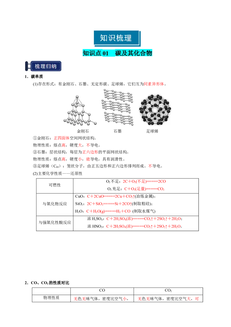 知识清单12碳、硅及无机非金属材料-上好课2025年高考化学一轮复习知识清单（新高考专用）（解析版）_05高考化学_2025年新高考资料_一轮复习