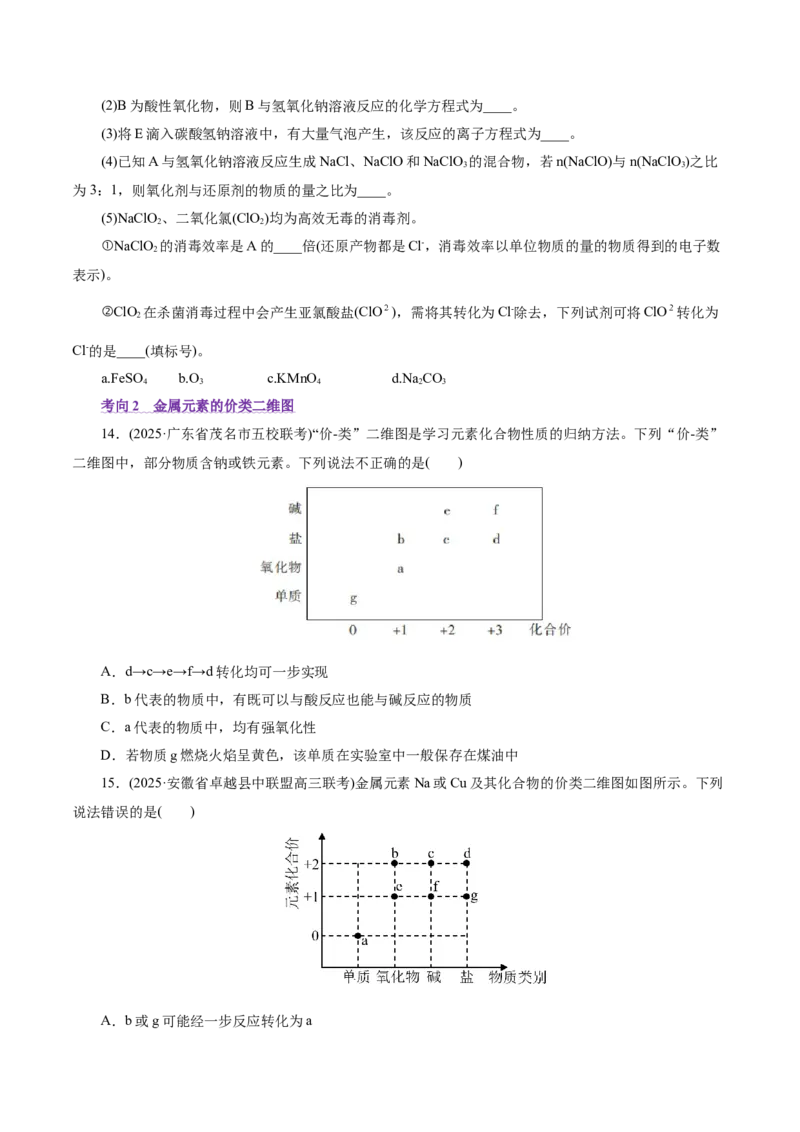 热点专项基于&ldquo;价一类&rdquo;二维的转化关系（原卷版）_05高考化学_2025年新高考资料_二轮复习_上好课2025年高考化学二轮复习讲练测（新高考通用）3379109_主题二元素及其化合物