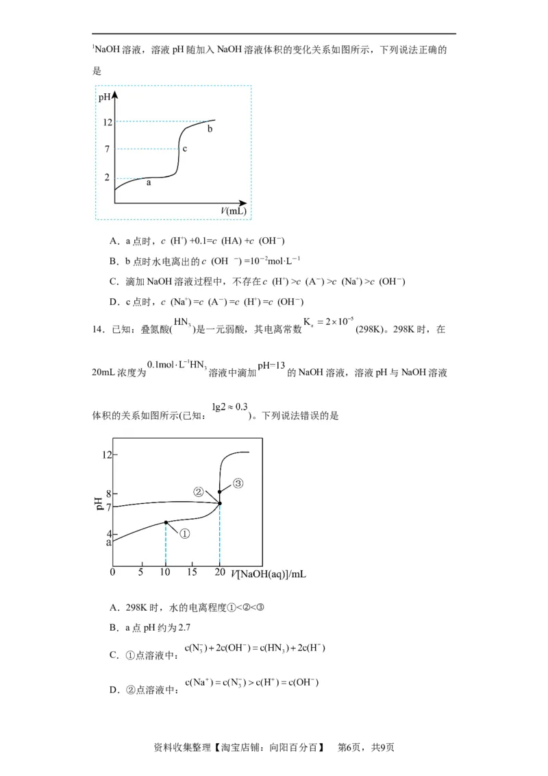 盐溶液中离子浓度大小的比较（原卷版）_05高考化学_新高考复习资料_2024年新高考资料_一轮复习资料_2024届高三化学一轮复习&mdash;专项训练