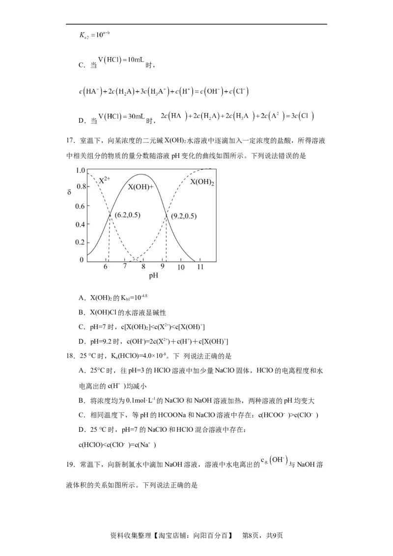 盐溶液中离子浓度大小的比较（原卷版）_05高考化学_新高考复习资料_2024年新高考资料_一轮复习资料_2024届高三化学一轮复习&mdash;专项训练