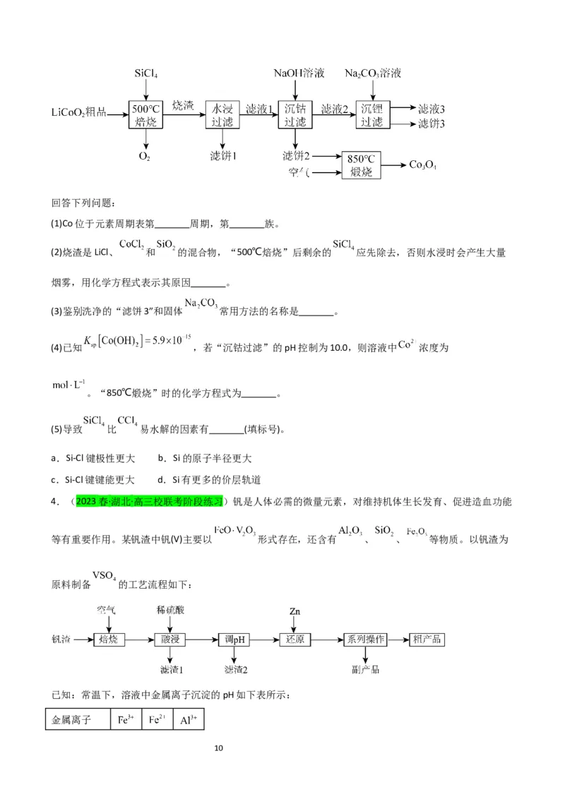升级版微专题17热点金属及其化合物制备流程（V、Cr、Mn、Co、Ni）（原卷版）(全国版)_05高考化学_新高考复习资料_2024年新高考资料_一轮复习资料