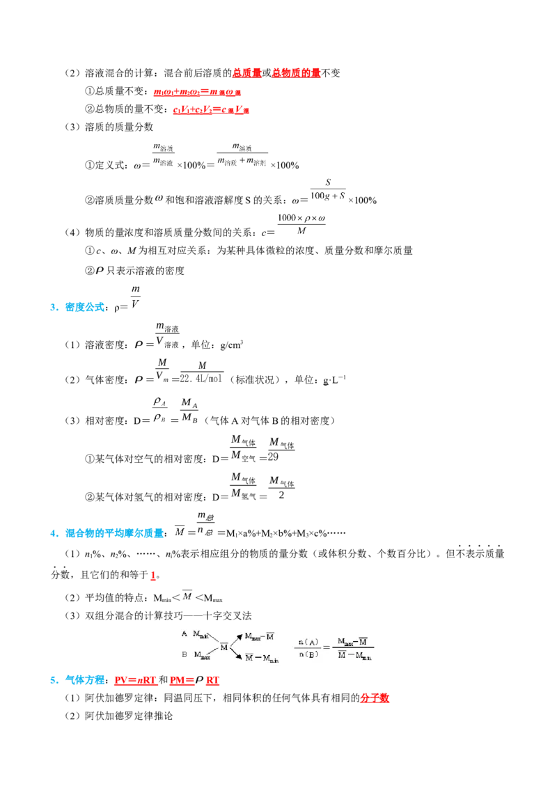 知识清单02++物质的量-口袋书2024年高考化学一轮复习知识清单_05高考化学_2024年新高考资料_1.2024一轮复习_2024年高考化学一轮复习知识清单