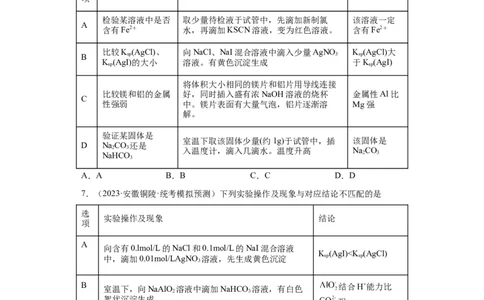 物质的检验（表格型）实验选择题（原卷版）_05高考化学_新高考复习资料_2024年新高考资料_一轮复习资料_2024届高三化学一轮复习&mdash;专项训练