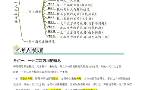 热点专题01一元二次方程（12个热点）（原卷版）_初中数学人教版_9下-初中数学人教版_07专项讲练_2023-2024学年九年级数学全册重难热点提升精讲与过关测试（人教版）