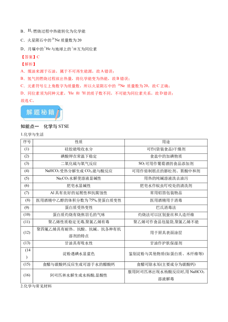 押广东卷第1-3题&nbsp;化学与STSE（解析版）_05高考化学_2024年新高考资料_5.2024三轮冲刺_备战2024年高考化学临考题号押题（广东卷）323301515