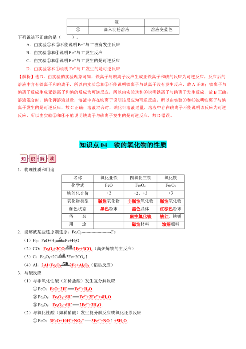 知识清单08++铁及其重要化合物-口袋书2024年高考化学一轮复习知识清单_05高考化学_2024年新高考资料_1.2024一轮复习_2024年高考化学一轮复习知识清单