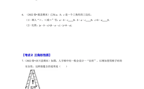 满分秘诀专题01三角形（考点突破）（原卷版）_初中数学人教版_8上-初中数学人教版_旧版_06习题试卷_6期中期末复习专题