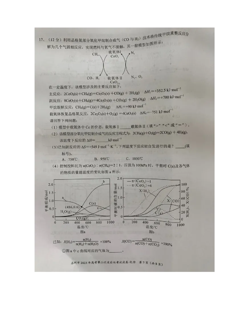 湖南省永州市2023届高三第二次适应性考试（二模）化学试题_05高考化学_高考模拟题_新高考_2023湖南省永州市高三第二次适应性考试（二模）化学