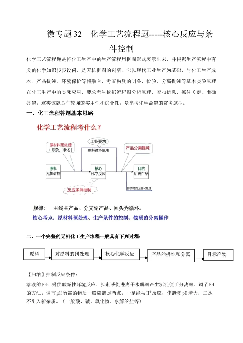 微专题32化学工艺流程题&mdash;&mdash;核心反应与条件控制-备战2022年高考化学考点微专题（解析版）_05高考化学_新高考复习资料_2022年新高考资料_备战2022年高考化学考点微专题