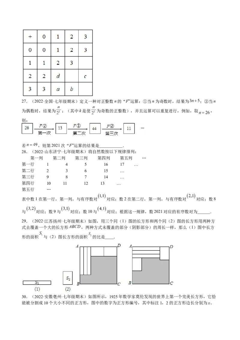 特训03期末选填压轴题（2022最新压轴）（原卷版）_初中数学人教版_7上-初中数学人教版_7上-初中数学人教版（旧版）赠送_06习题试卷_6期中期末复习专题