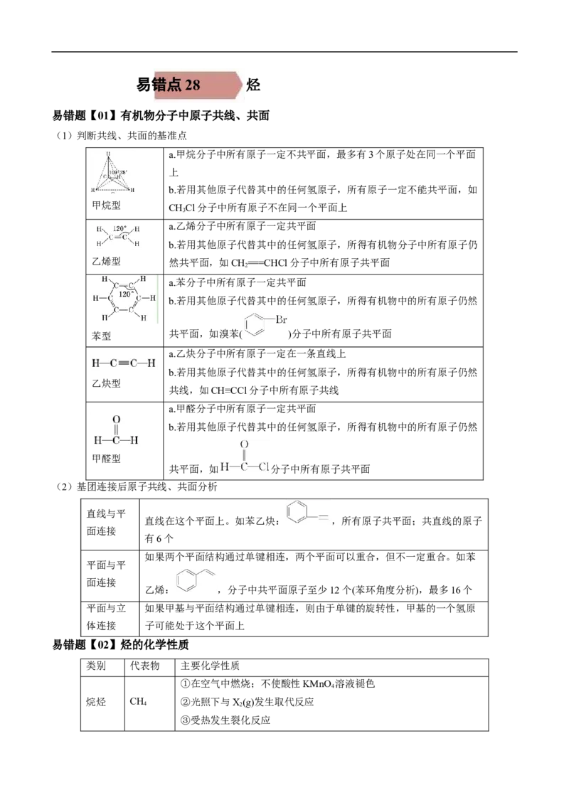 易错点28烃-备战2023年高考化学考试易错题（解析版）_05高考化学_通用版（老高考）复习资料_2023年复习资料_专项复习_备战2023年高考化学考试易错题（全国通用）