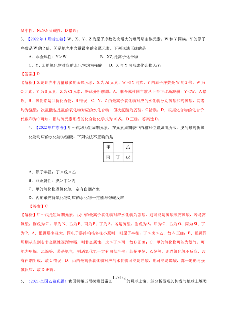 专题六元素周期律与元素周期表-冲刺2023年高考化学二轮复习核心考点逐项突破（解析版）_05高考化学_新高考复习资料_2023年新高考资料_二轮复习