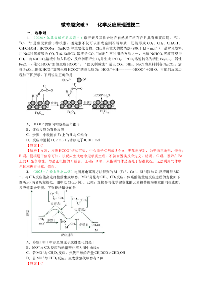 微专题突破09化学反应原理透视（作业二）（教师版）_05高考化学_2025年新高考资料_二轮复习_2025年高考化学二轮复习重点微专题突破学案（新高考专用）3419182