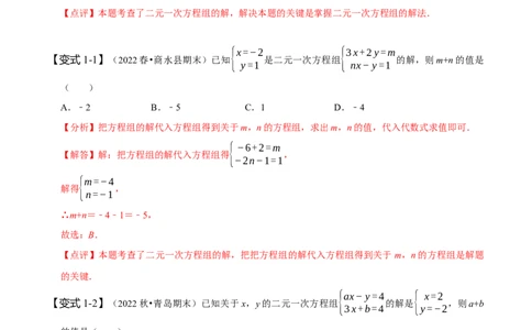 专题二元一次方程组的同解、错解、参数等问题（解析版）_初中数学人教版_7下-初中数学人教版_7下-初中数学人教版（旧版）赠送_07专项讲练