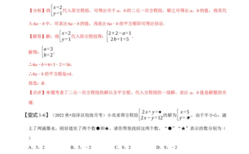 专题二元一次方程组的同解、错解、参数等问题（解析版）_初中数学人教版_7下-初中数学人教版_7下-初中数学人教版（旧版）赠送_07专项讲练