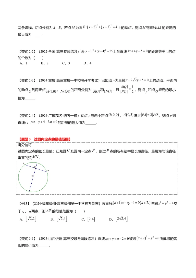 重难点7-1圆的最值与范围问题（8题型+满分技巧+限时检测）（原卷版）_2.2025数学总复习_2024年新高考资料_3.2024专项复习_2024年高考数学热点&middot;重点&middot;难点专练（新高考专用）