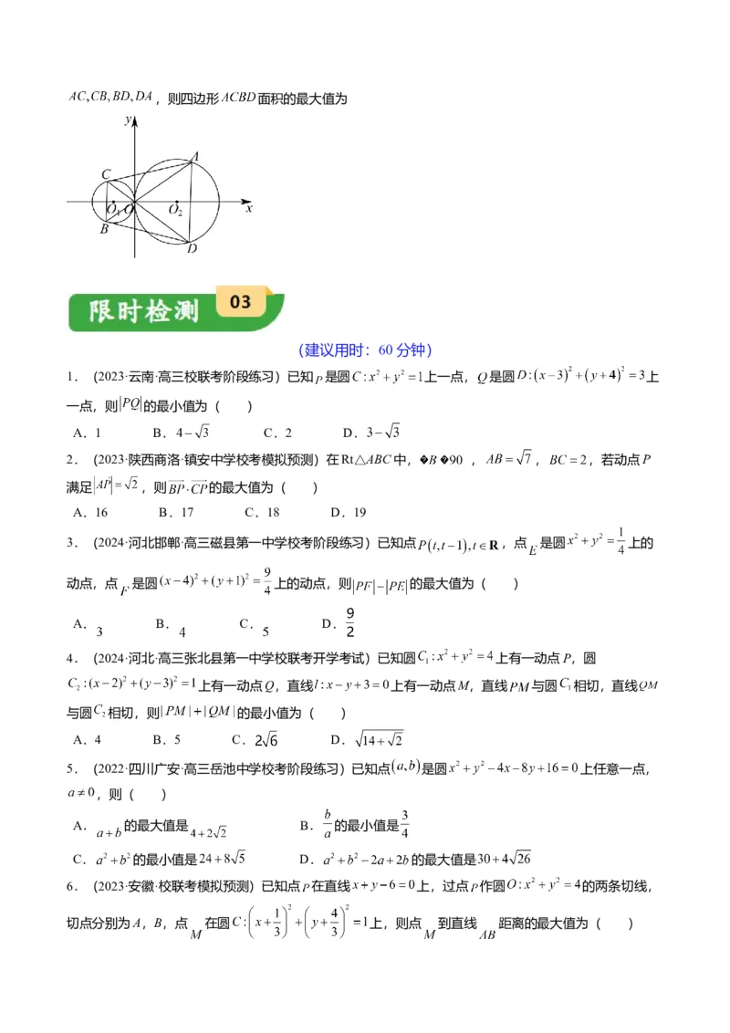 重难点7-1圆的最值与范围问题（8题型+满分技巧+限时检测）（原卷版）_2.2025数学总复习_2024年新高考资料_3.2024专项复习_2024年高考数学热点&middot;重点&middot;难点专练（新高考专用）