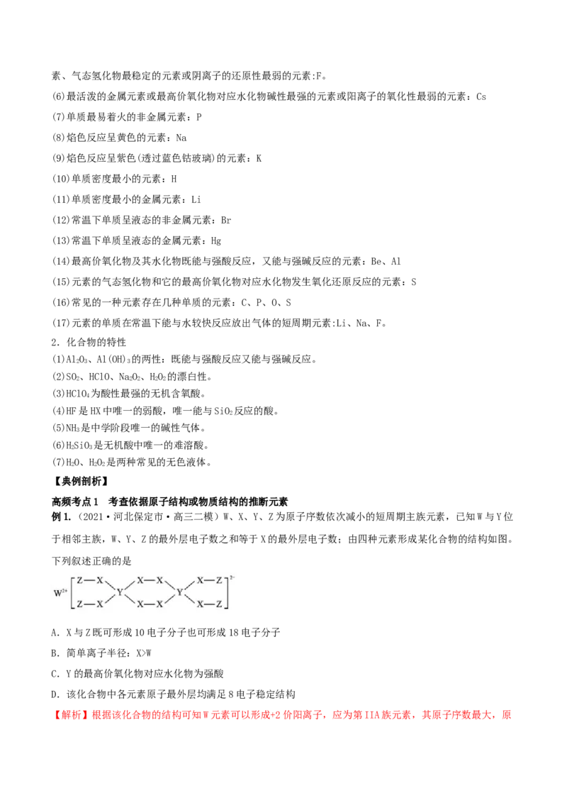 专题讲座（五）&ldquo;位-构-性&rdquo;综合推断题的解题方法（精讲）-2022年一轮复习讲练测（解析版）_05高考化学_新高考复习资料_2022年新高考资料_2022年高考化学一轮复习讲练测