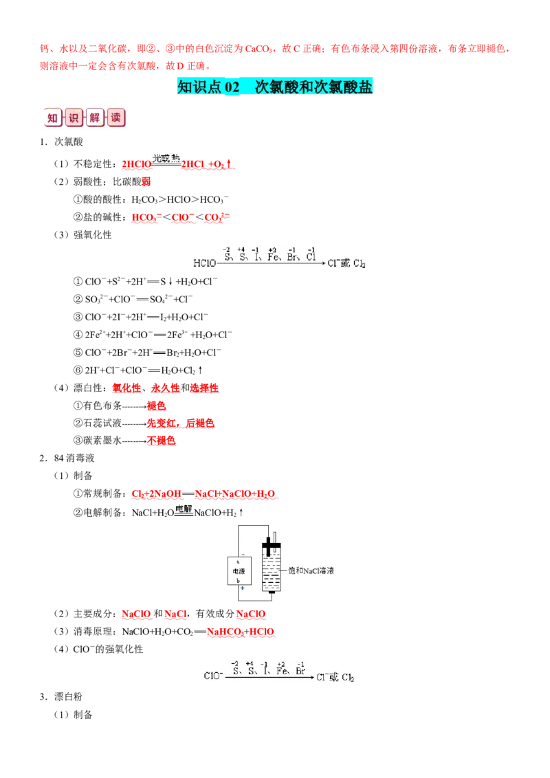 知识清单10++氯及其重要化合物-口袋书2024年高考化学一轮复习知识清单_05高考化学_2024年新高考资料_1.2024一轮复习_2024年高考化学一轮复习知识清单