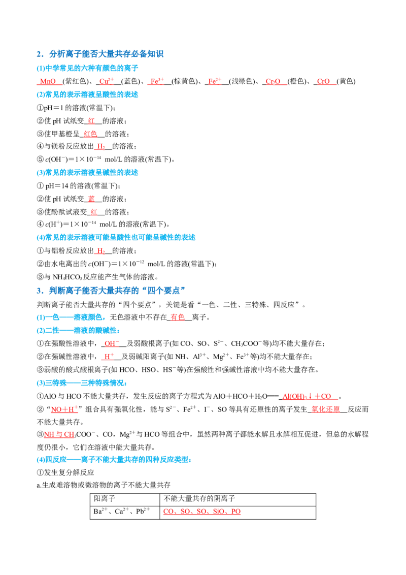 知识清单02离子反应（解析版）_05高考化学_新高考复习资料_2025年新高考资料_上好课2025年高考化学一轮复习知识清单3246985