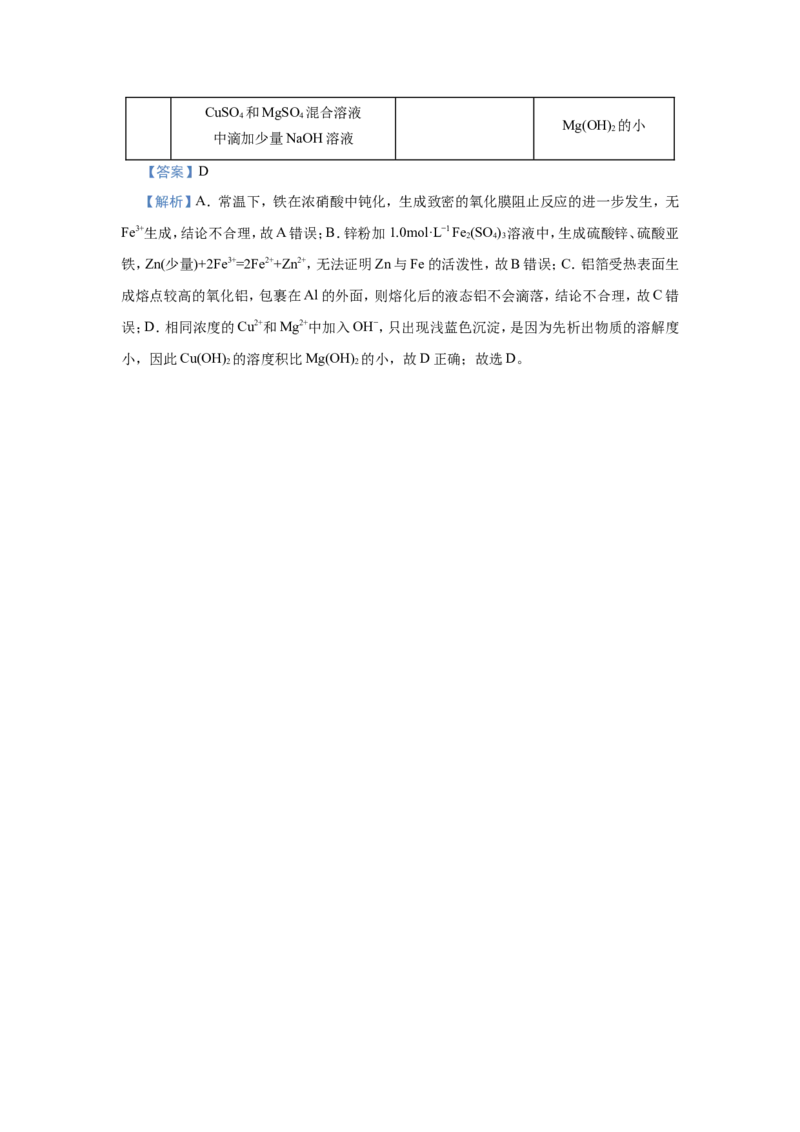 原创（新高考）2021届小题必练16表格评价型实验选择题教师版_05高考化学_新高考复习资料_2021新高考资料_2021届（新高考）高考化学小题必练