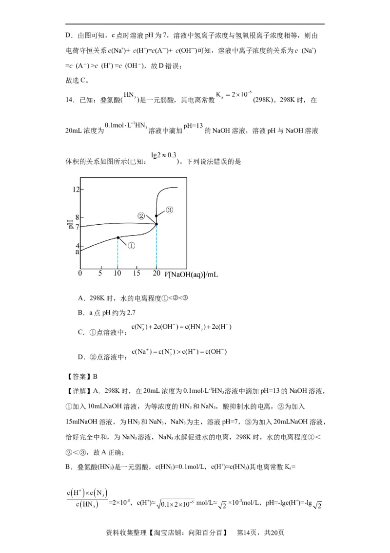 盐溶液中离子浓度大小的比较（解析版）_05高考化学_新高考复习资料_2024年新高考资料_一轮复习资料_2024届高三化学一轮复习&mdash;专项训练