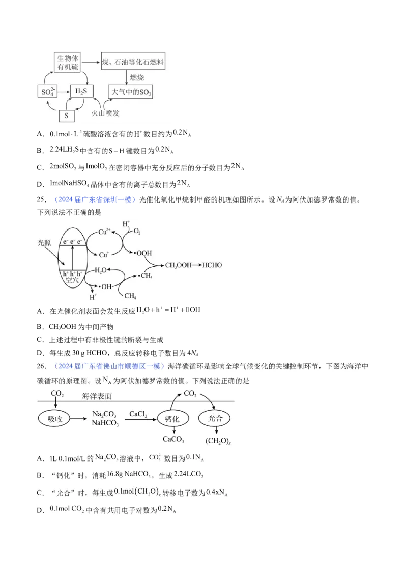 押广东卷第11题&nbsp;阿伏加德罗常数&nbsp;化学反应机理图（原卷版）_05高考化学_2024年新高考资料_5.2024三轮冲刺_备战2024年高考化学临考题号押题（广东卷）323301515